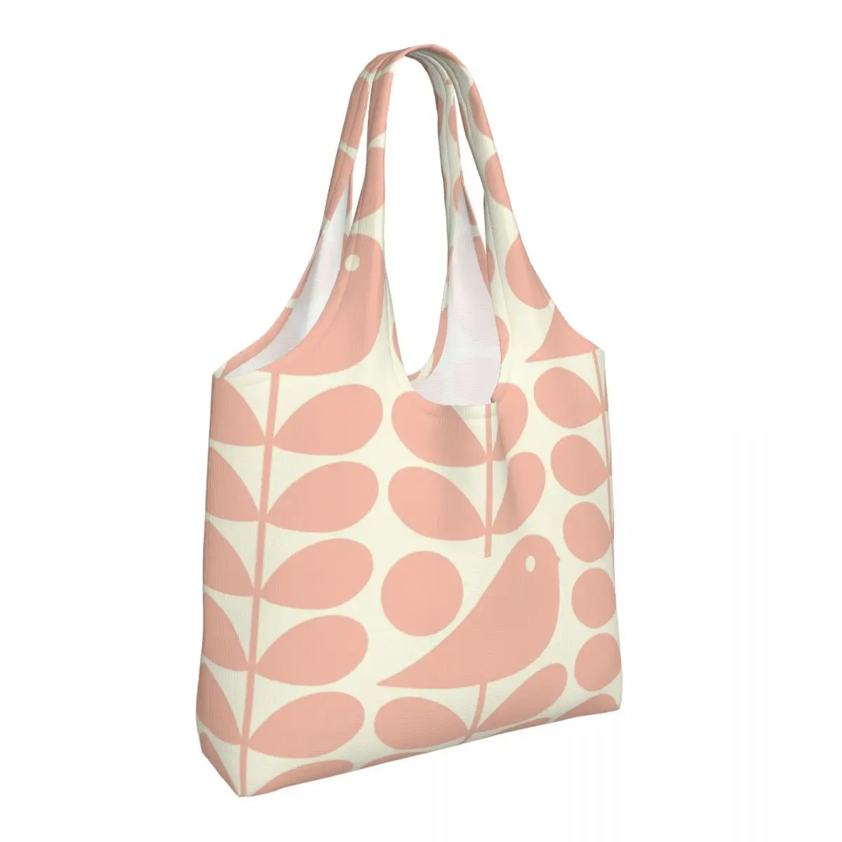 Custom Orla Kiely Early Bird Pale Rose Groceries Shopping Bag Canvas Shopper Shoulder Tote Bag Large Capacity Washable Handbags