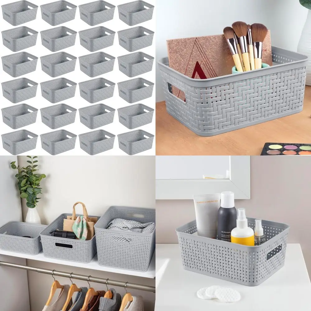 

Plastic Storage Bins for Organization, 24-Pack Small Baskets in Cement Color, Ideal for Home and Office Use