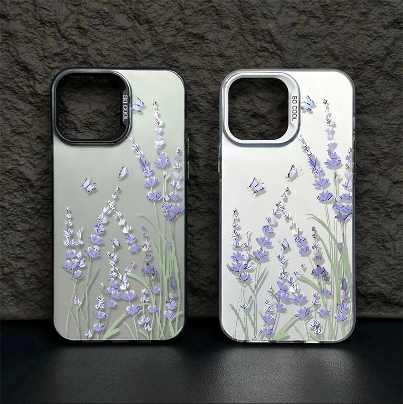 Eine lavendelfarbene gemusterte Handyhülle für iPhone 17 11 16 12 14 13 15 Pro Max XS X XR 16E 7 8 Plus SE2 17 Air stoßfeste Stoßstangenabdeckung