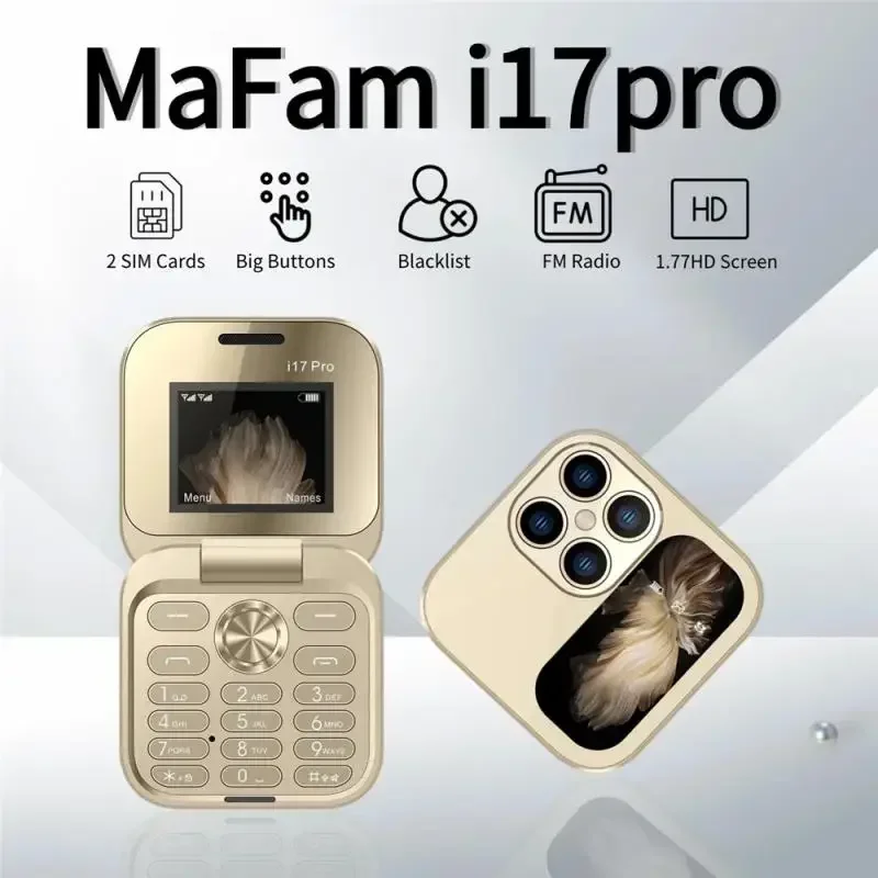 i17PRO Mini Dual SIM Card Fold Mobile Phone 2G Network Video Player Flashlight FM Radio Magic Voice Small Box Flip Cellphones