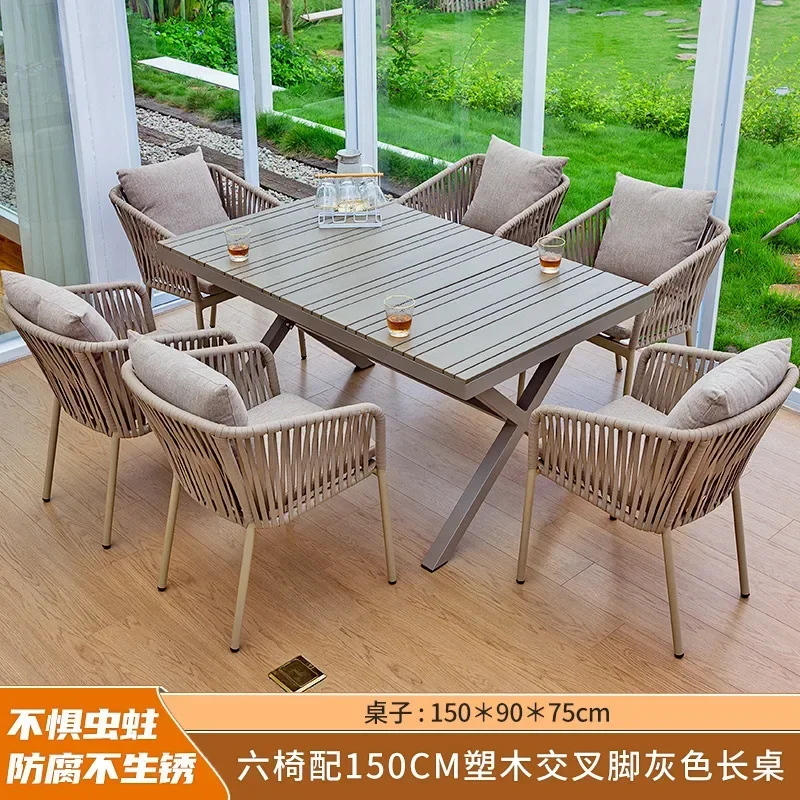 

Outdoor tables and chairs Garden B & B Terrace Villa Retractable table Outdoor casual dining table Aluminum alloy