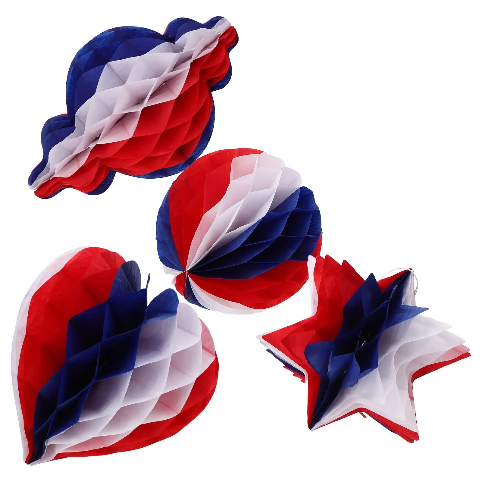 

4 Pcs Honeycomb Ball Pendant Red White Blue Paper Independence Day Memorial Party Lanterns Patriotic Hanging Decorations