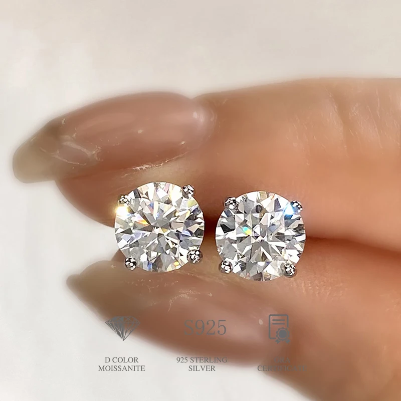 DW D Color Brilliant Round Cut Lab Moissanite Diamond Stud Earrings for Women 925 Sterling Silver Gold Plated Wedding Jewelry