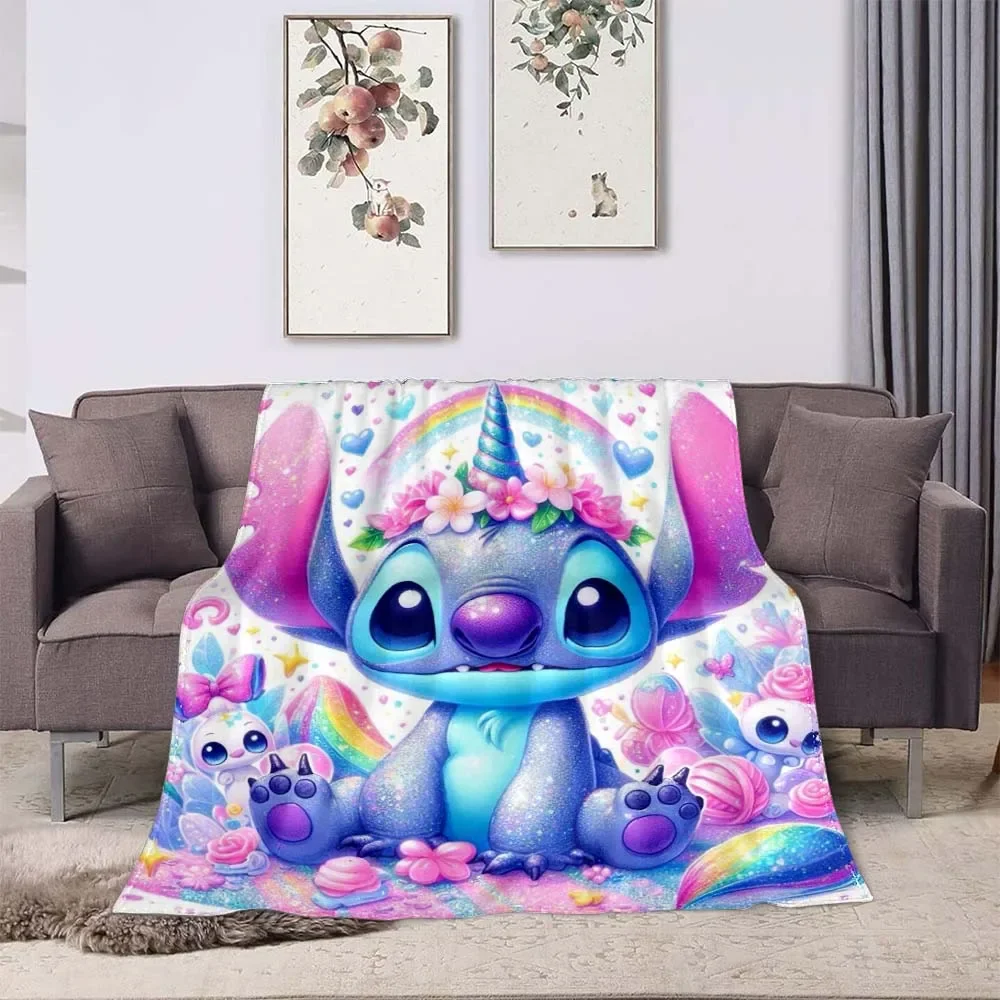 Koc z nadrukiem 3D Disney Stich Cute Cartoon Lilo & Strong Miękki i wygodny kocyk na lunch dla dzieci