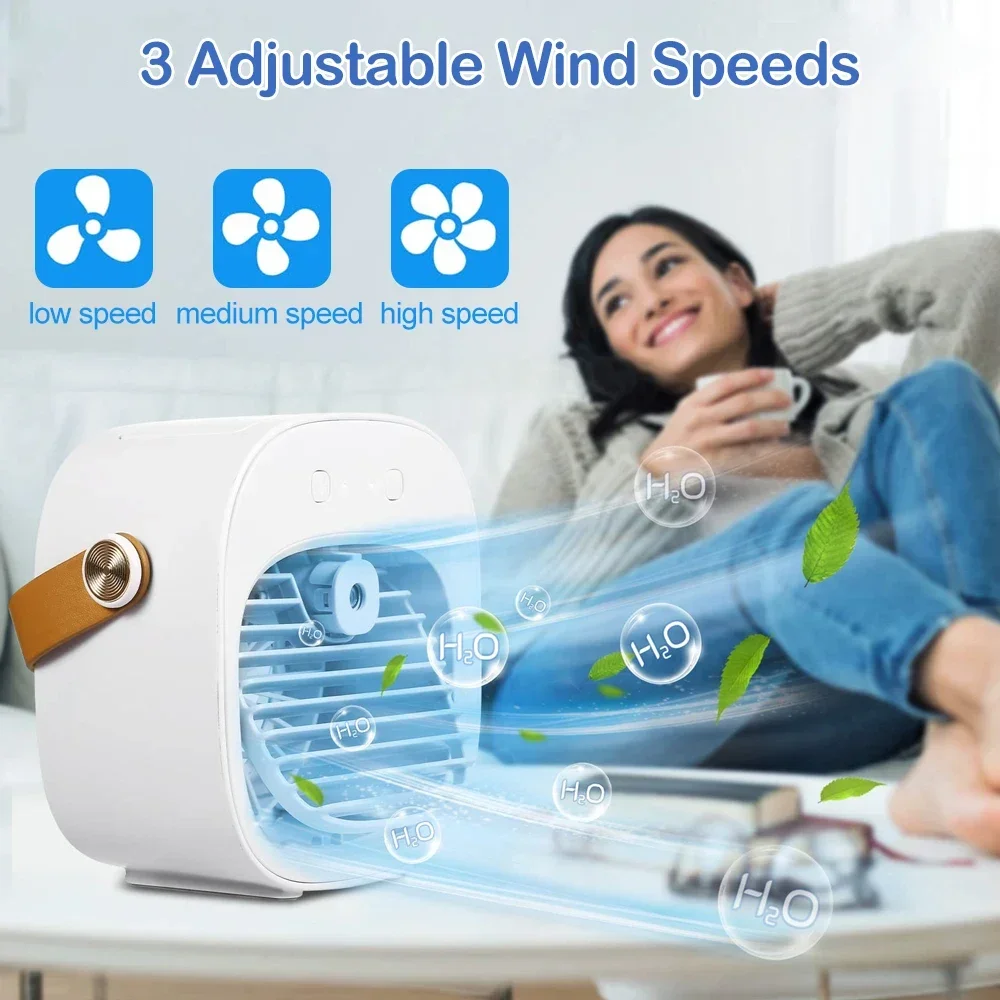 Air Conditioner Portable Rechargeable Personal Air Cooler with 3 Speeds Mini Air Conditioner Fan Quiet Desk Cooling Fan for Home