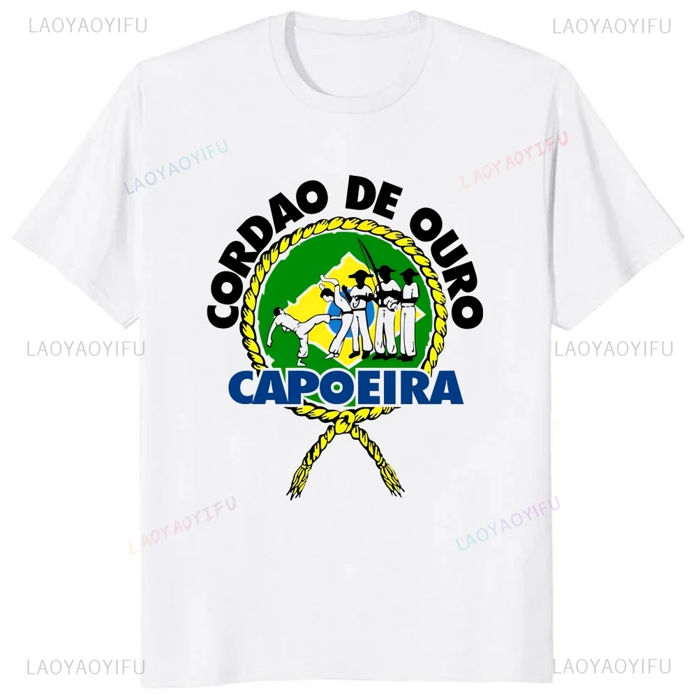 Vintage Brazilian War Dance Print T-shirt Top Capoeira Summer Trend Harajuku Short Sleeved Unisex Shirt Pattern Large T-shirt