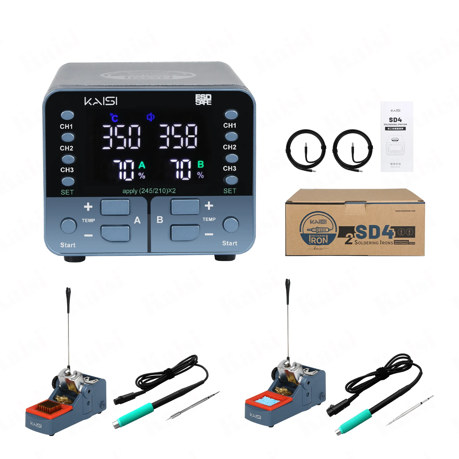 KAISI SD4 Dual-channel Intelligent Soldering Station Fast Heating Support T245 T210 Handles Tip for Mobile Phone Welding Repair