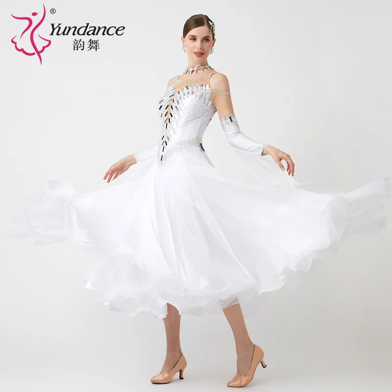 B-23119 New Women Modern Dance Rhinestone Color Diversity Dress Ballroom National Standard Waltz Competition Performance