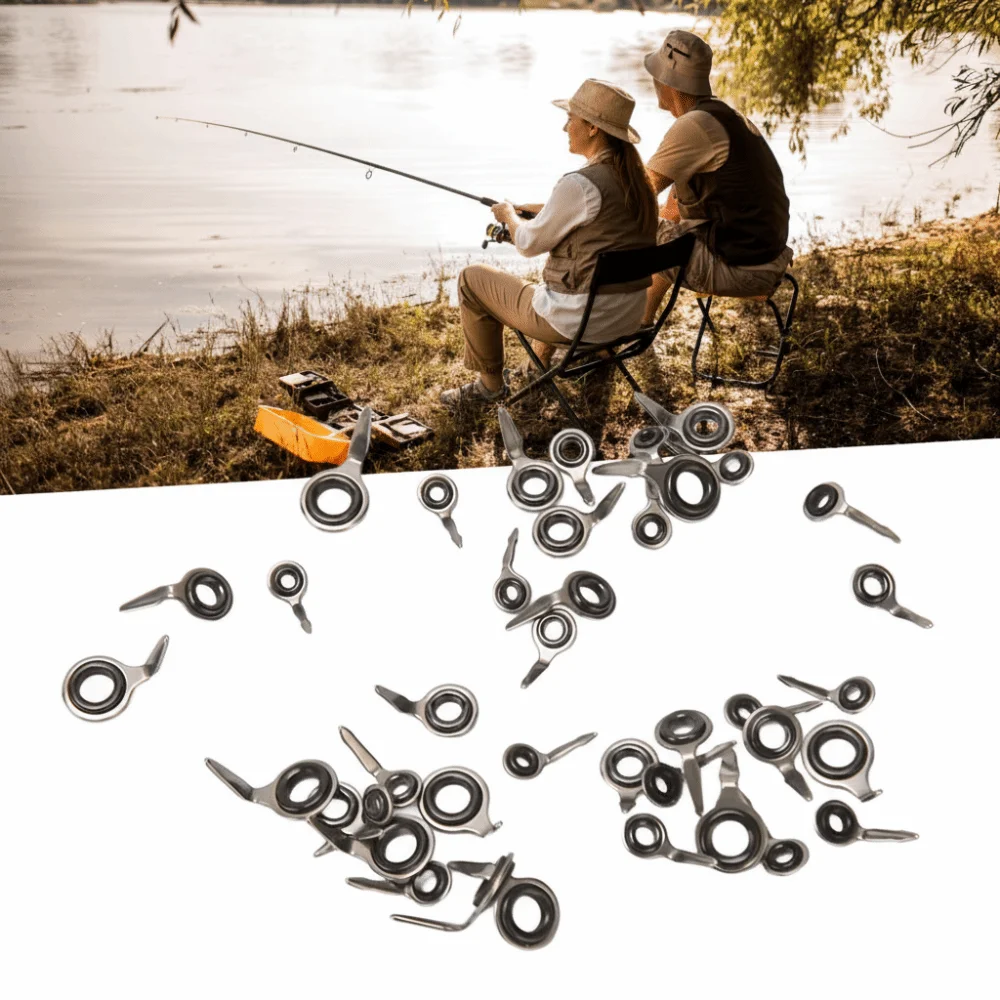 60PCS Stainless Steel Rod Tip Guide Repair Kit Ceramic Lightweight Fishing Rod Tip Repair Kit 6 Sizes Single Foot