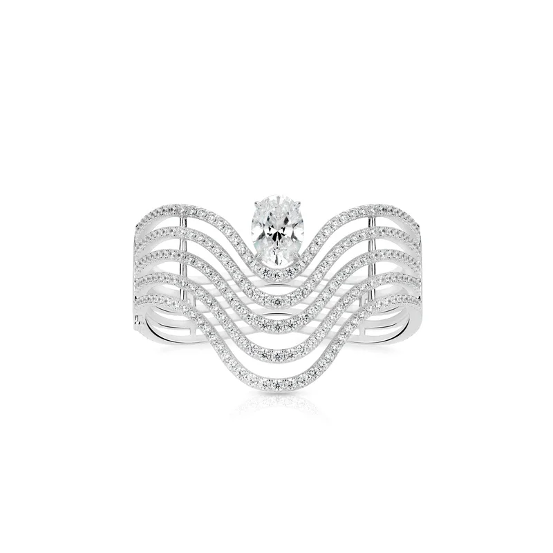 

BELLUX 925 Silver Synthetic Zircon Bracelet White Diamond Pigeon Egg Wave Pattern Luxury Shining Fashion Versatile Bangle