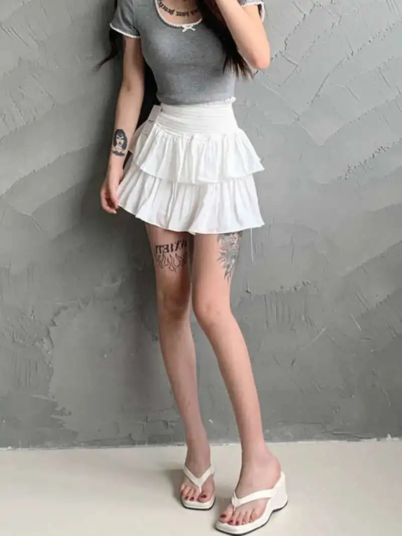 Spódniczka Tortowa Biała Puszysta Z Wysokim Stanem Dziewczęca Krótka Spódniczka Do Połowy Łydki Czarna Spódniczka Baletowa Modna Słodka Koreańska Damska Nowość 2024 55OK