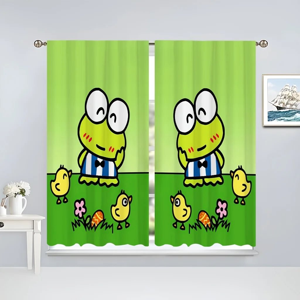 2PC Cute Anime Curtains - Polyester, Rod Pocket, Machine Washable, Cordless, Blackout for All Room Types, Year-Round Use
