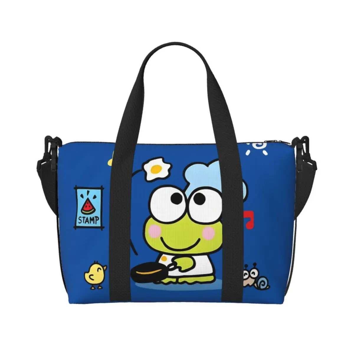 

Custom Cute Keroppi Green Frog Tote Bag for Women Cartoon Shoulder Shopper Beach Gym Travel Bag