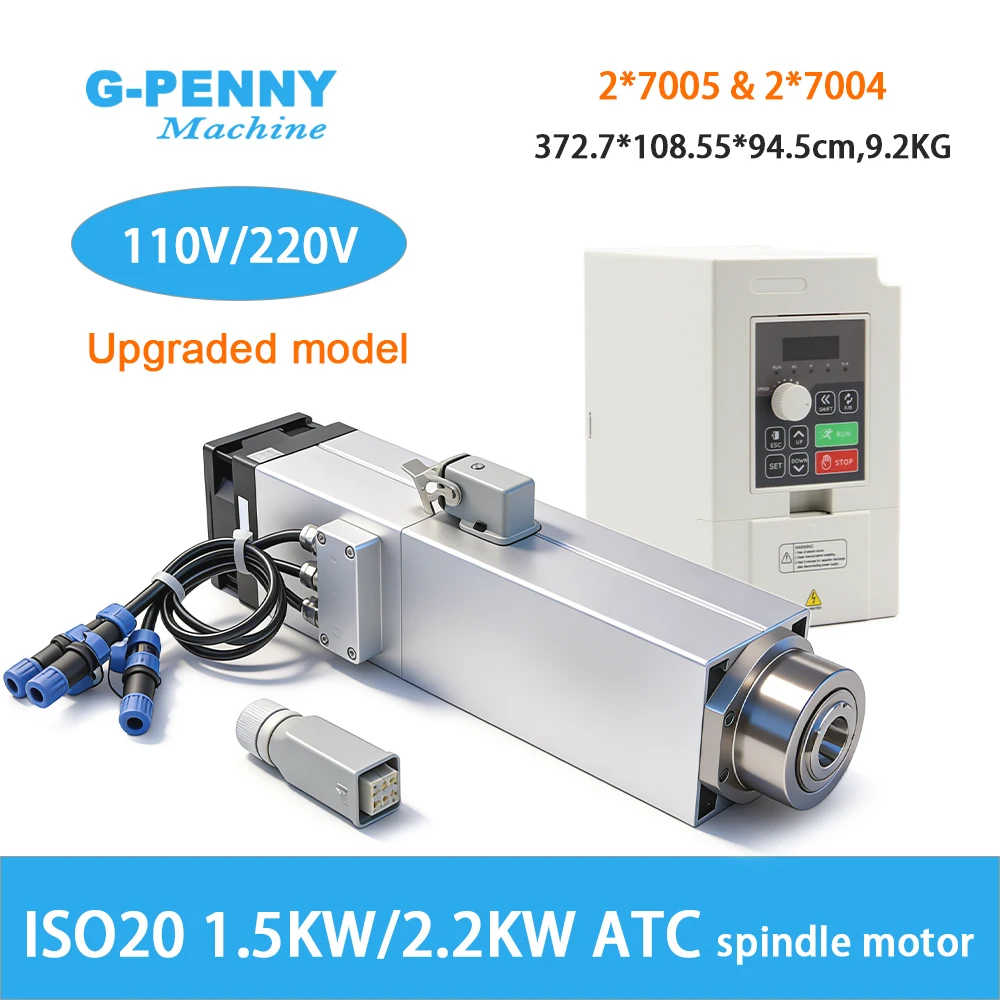 G-Penny 2.2KW ISO20 ATC Air Cooled CNC Spindle 18000-24000rpm 600-800Hz Automatic Tool Change Motor 1000Hz Inverter 110V/220V