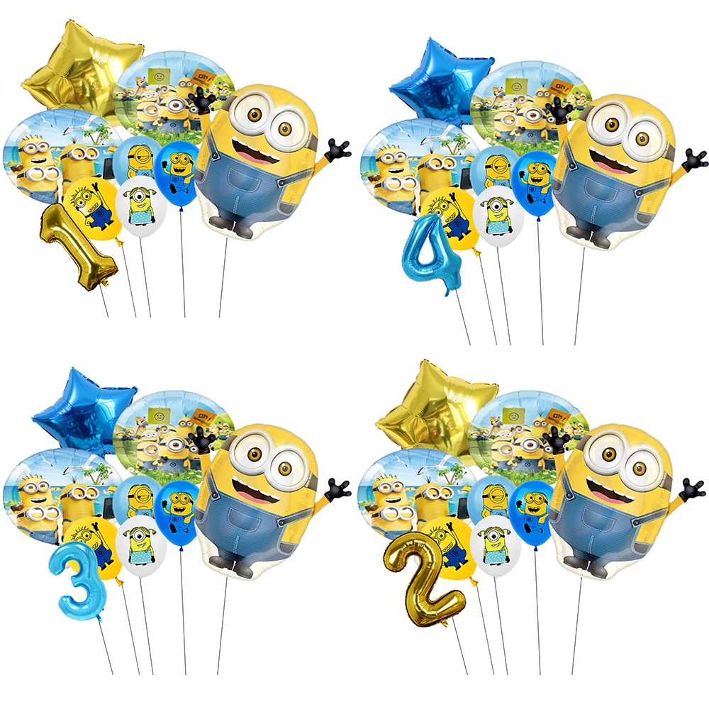 9pcs/Set Minions Foil Balloons Yellow Man 18in Round Inflate Helium Globos Latex Ballon Party Supplies Baby Shower Decorations