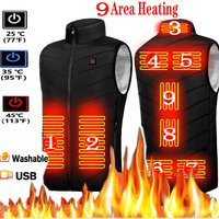 Intelligent Headed Waistcoat Men Women USB Electric Smart Heating Vest JACKET Zipper 9 Areas Zone for Outdoor Hunting Sports