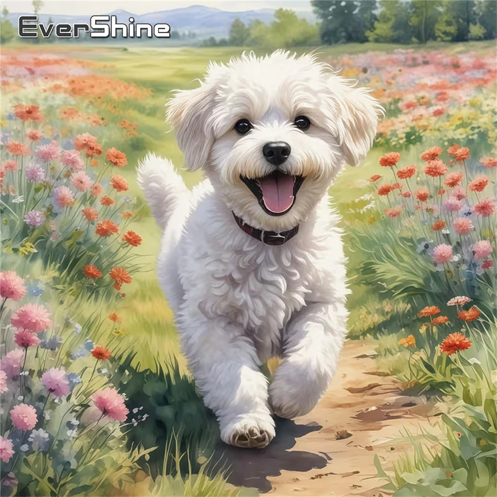 Evershine Vollquadrat Rundes Diamantgemälde Hund Tier DIY Bild von Strass Diamant Mosaik Blume Heimdekoration