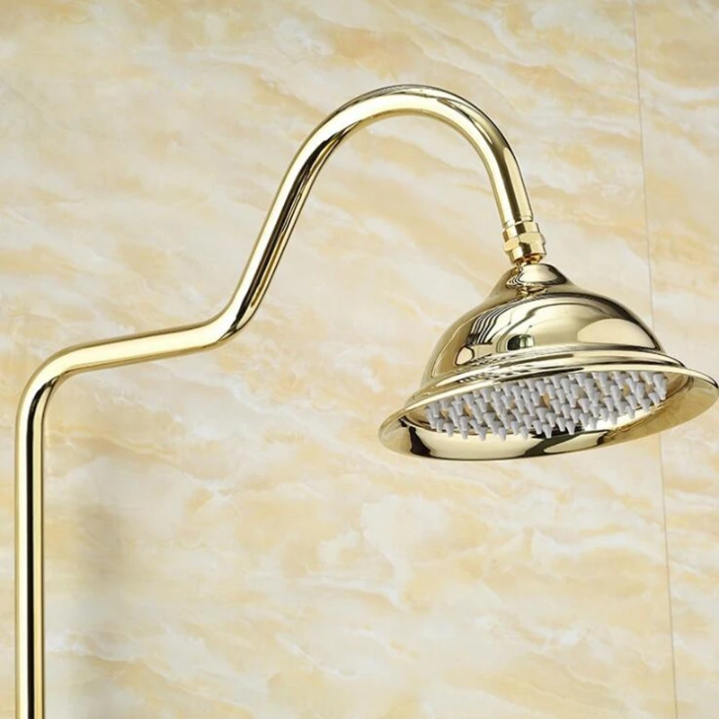 Vidric Bathroom Rain Shower Set Luxury Gold Brass Wall Mounted Bath Shower Rainfall Faucets with Hand Shower Kits Set ELS2008