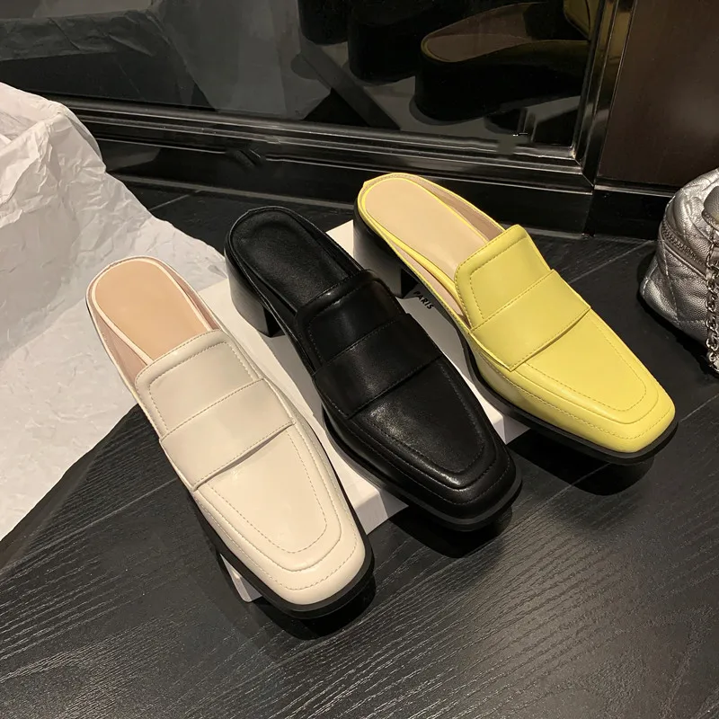 MKKHOU sandali moda donna nuove scarpe Muller con tacco aperto in vera pelle morbida di alta qualità al di fuori delle pantofole Casual