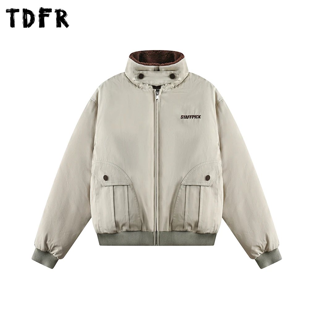 

Мужская стеганая куртка-карго с карманами и вышивкой букв в стиле ретро, повседневная зимняя толстая верхняя одежда с длинными рукавами и лацканами