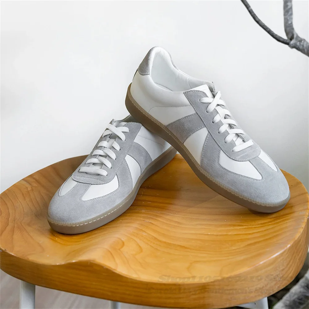 

Men Classic Training Shoes Genuine Leather Breathable Retro White Patchwork Lace Up Casual Sports Shoes Male Comfortable Shoes
