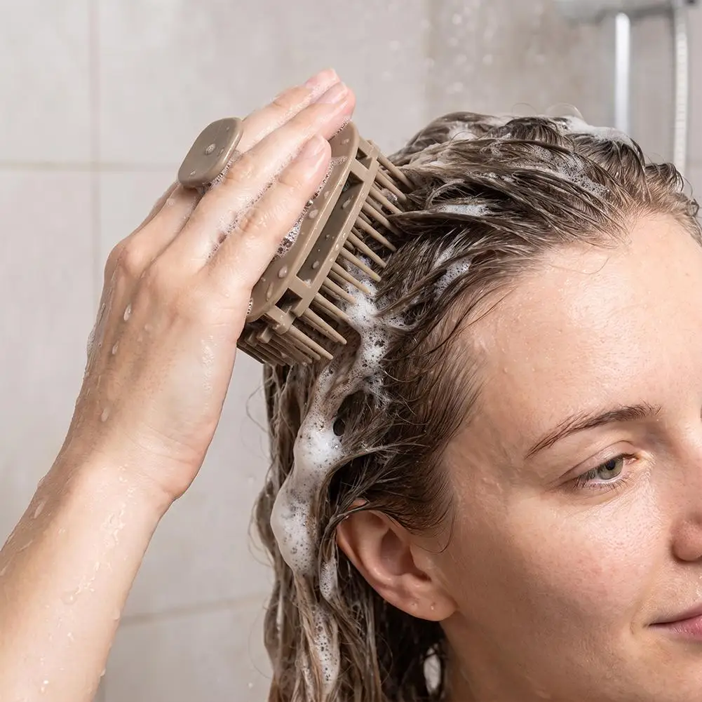 Square Scalp Massager Shampoo Brush with Soft Long TPE Bristles Quick Lather Wet Dry Hair Washing Comb and Body Bath Scrubber