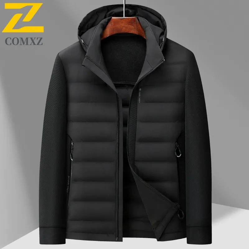 COMXZ Men's High-Quality Winter Jacket Versatile Solid Color Minimalist Travel Down Jacket Skiing Stylish Puffer Jacket Clothing