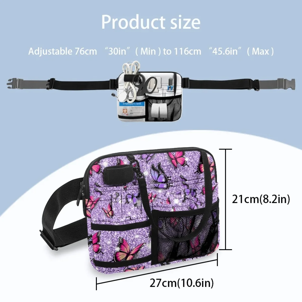 Saco de cintura borboleta colorido para senhoras, portátil, alça ajustável, trabalho hospitalar, cinto prático sacos, enfermeira Fanny Pack, designer de luxo, senhoras