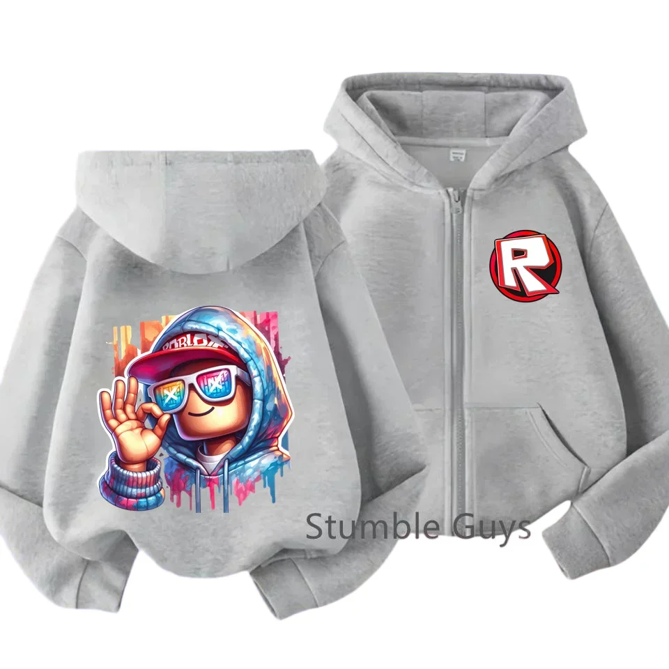 Dziecięca bluza z kapturem Roblox z miękkim zamkiem błyskawicznym, grafika z gry wiosennej, anime, ubrania dla chłopców, modne ubrania dla dziewcząt