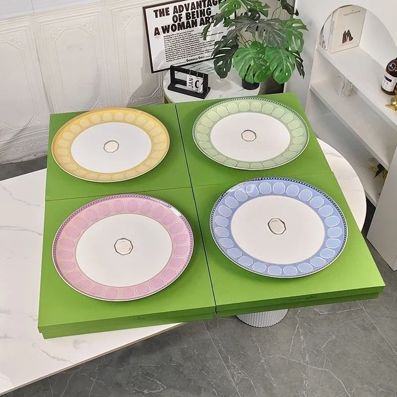 European-Style Light Luxury Bone China 16-Inch Shallow Plate High-End Fruit Plate For Home Use Gift Box Set