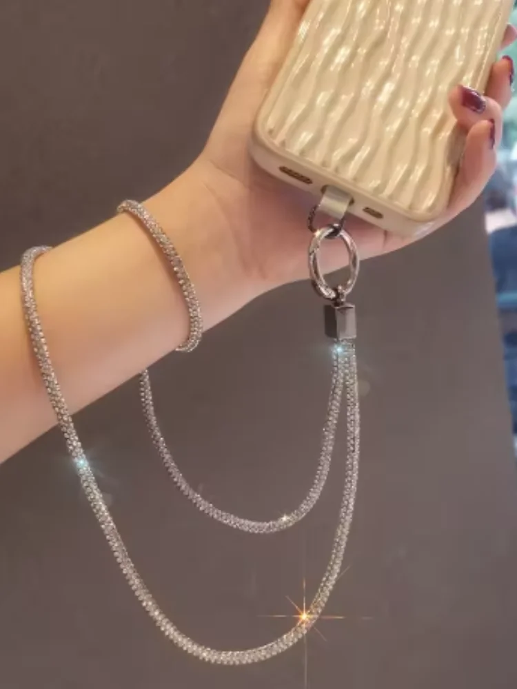 Short Wrist Style Rhinestone Women's Full Diamond Pendant Clip Style Pendant Mobile Phone Strap Long Neck Strap Anti Loss Sling