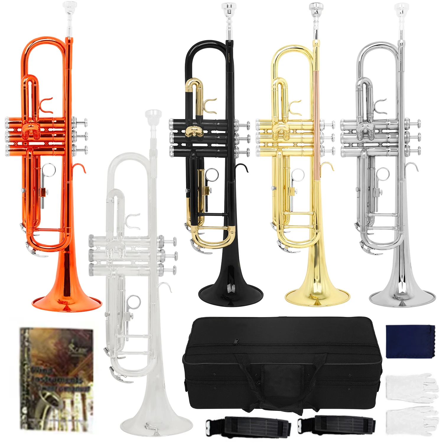 

Multicolor Bb Standard Trumpet Set for Beginners Advanced Students Bands and Orchestral with Trumpet Box Mouthpiece Cleaning Kit