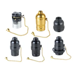 1pcs E26 Pull Chain Bakelite Threaded Lamp Socket E27 Light Bulb Socket Adapter Black