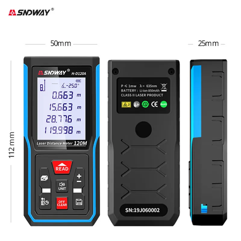 SNDWAY Laser Distance Meter 50m 70m 100m 120m Rangefinder Digital Range Finder Trena Roulette Ruler Distance Measuring Tape