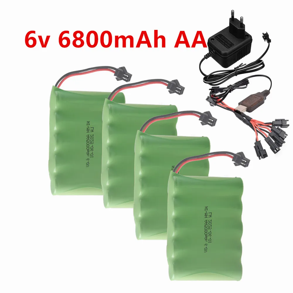 6V 6800mAh NiMH Battery For Rc Toys Cars Tank Truck Robot Boats AA Ni-MH 6v Rechargeable Battery Pack with USB Charger