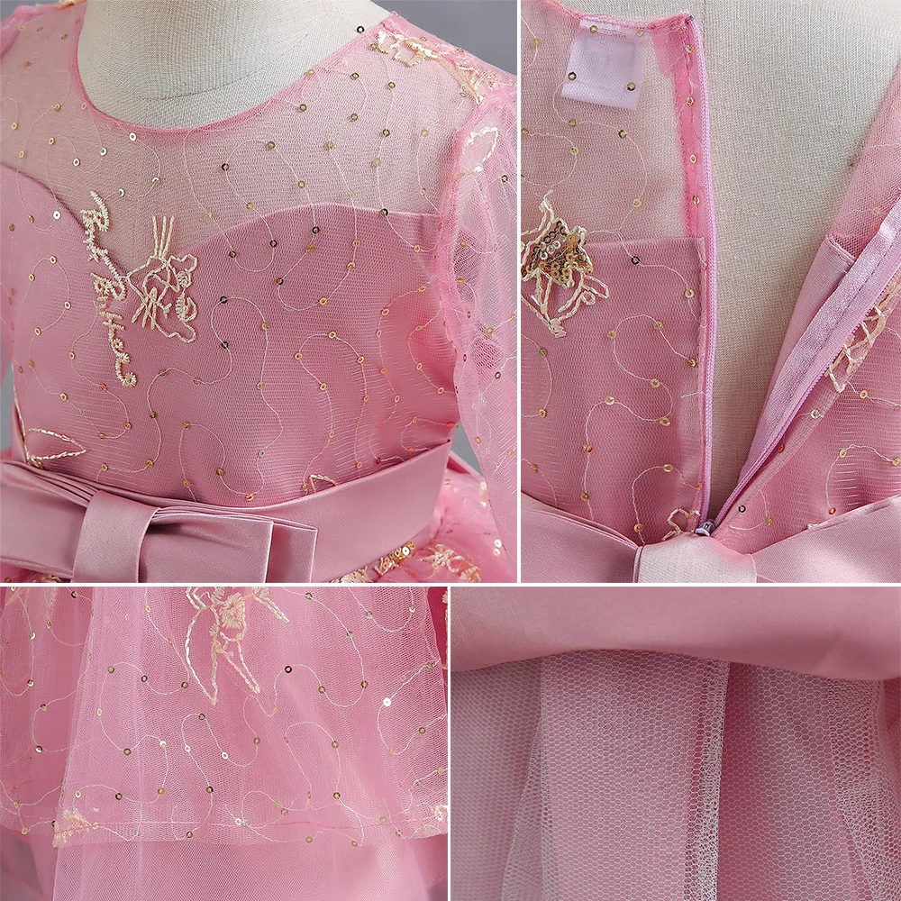 Princess-style ball gown with train for young girls Hostess gown for runway shows Flower girl piano performance attire