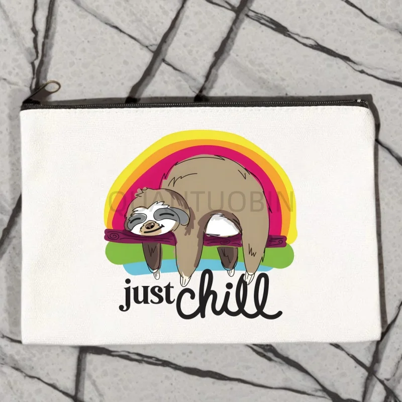

Kawaii Sloth Sorry I Can't I'm Very Busy Женская маленькая холщовая косметичка Дорожная косметичка Туалетная сумка для женщин Портативная