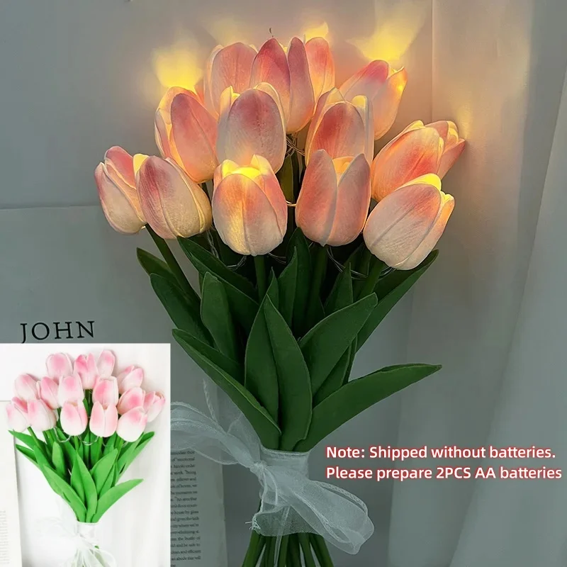 5 uds tulipanes con luz LED flores de tulipán artificiales lámpara de mesa simulación de tulipanes ramo luz nocturna regalos para decoración del hogar