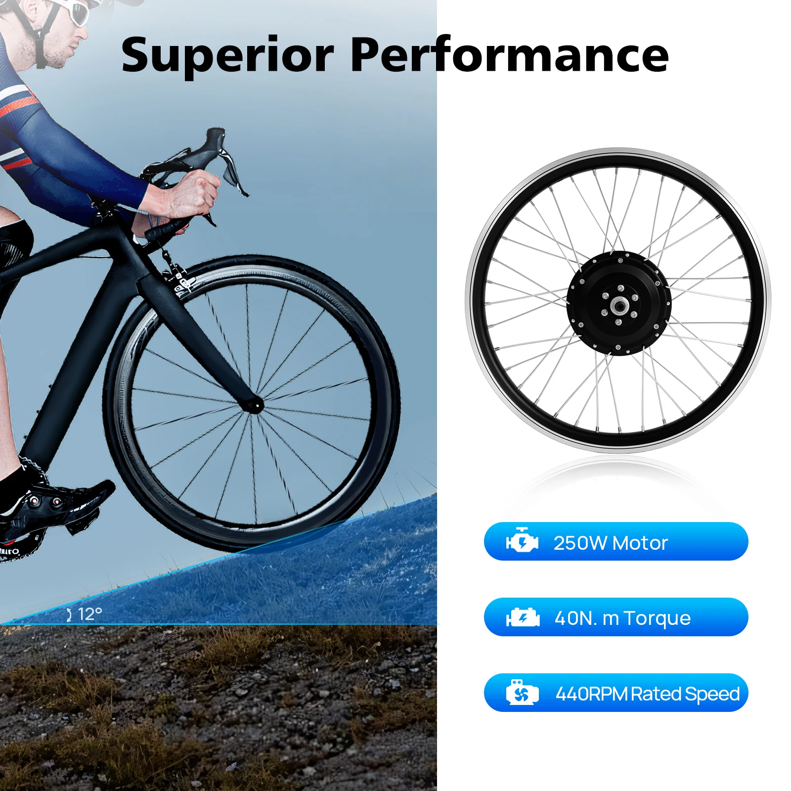 36V 250W Electric Bike Conversion Kit 20" Front Wheel Brushless Hub Motor with LED Display Controller for 20x1.75-2.125" Tire