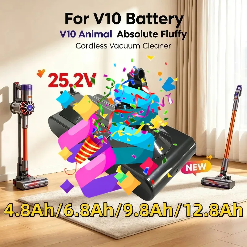 25.2V 4.0‑12.8Ah Rechargeable Battery For V10 Animal Absolute Fluffy Wireless Vacuum Cleaner