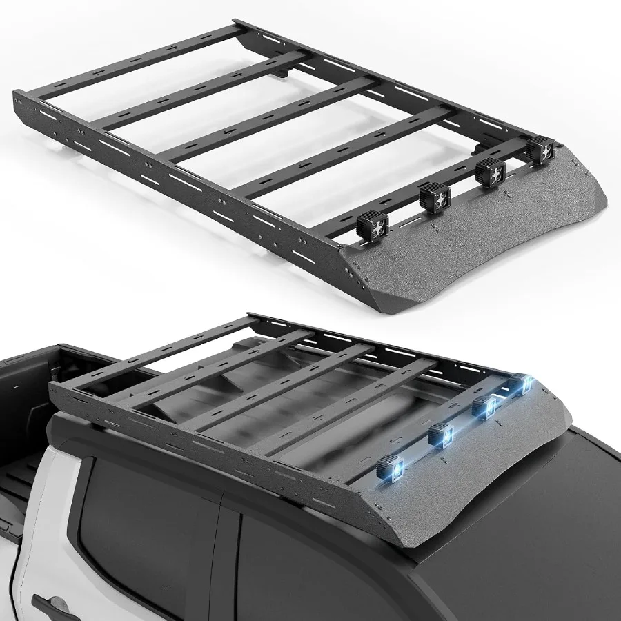 سلة شحن لرف السقف العلوي من تاكوما مع أضواء LED متوافقة مع 20242025 Tacoma Double Cab Crew Cab 4th Gen Truck Cargo C