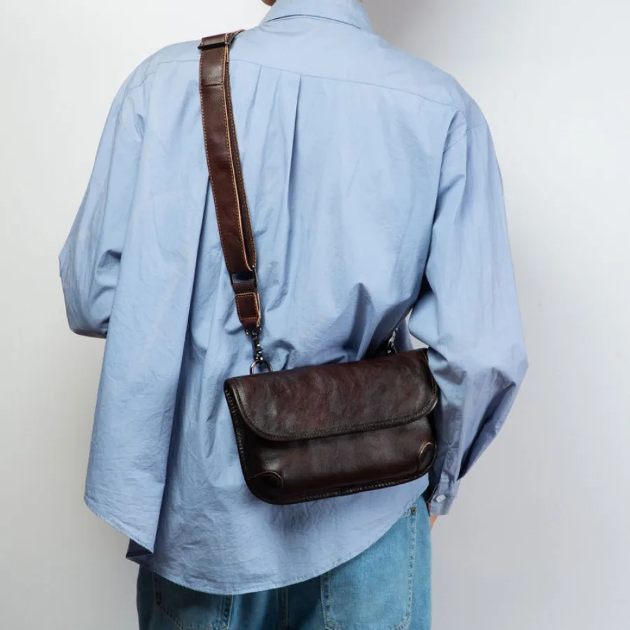 

【Spot goods】Guangzhou - leather shoulder bag -body bag casual men's envelope bag retro top layer cowhide men's bag