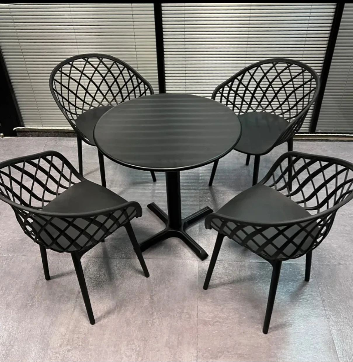 Outdoor folding plastic wood table and chair combination garden balcony leisure three-piece set of wrought iron table and chair