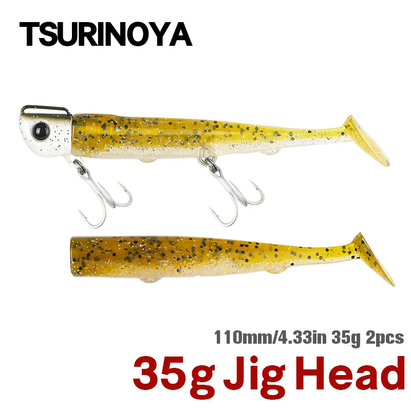 

TSURINOYA 110mm 35g Soft Fishing Lure Paddle Tail Jig Head Hook Artificial Bait Seabass Flounder Saltwater Wobbler Swimbait Shad