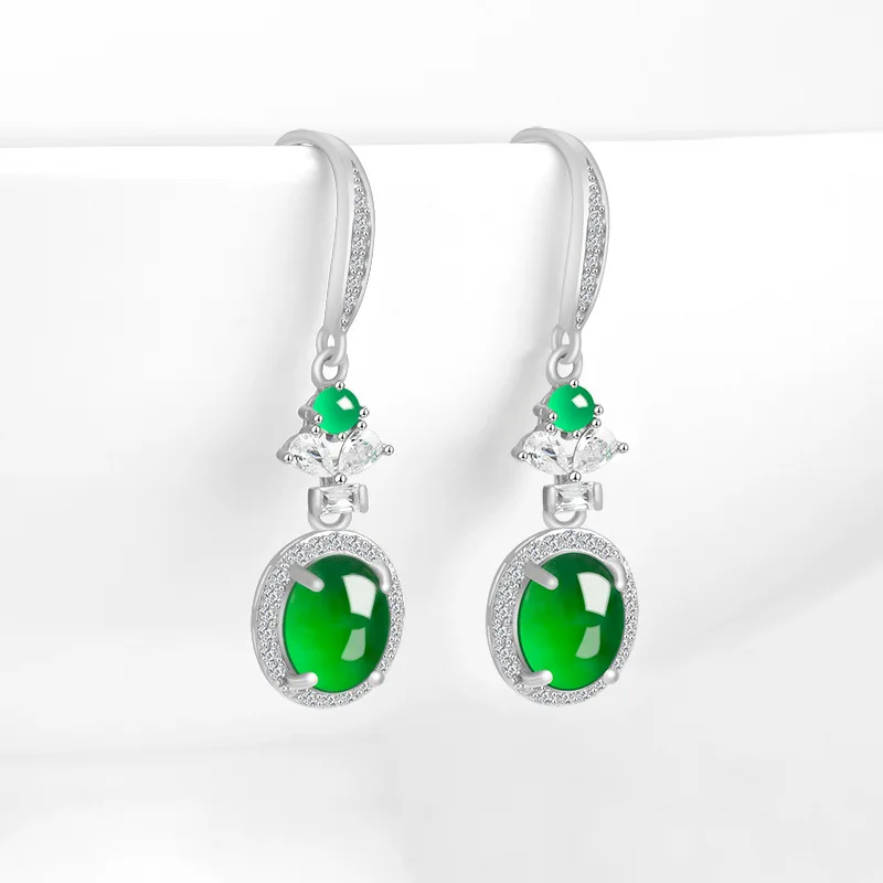 Natural A-grade Jade Sun Green Earrings Egg Face Ice Jadeite S925 Silver Inlaid Women's High End Fashion Jewelry Drop Shipping