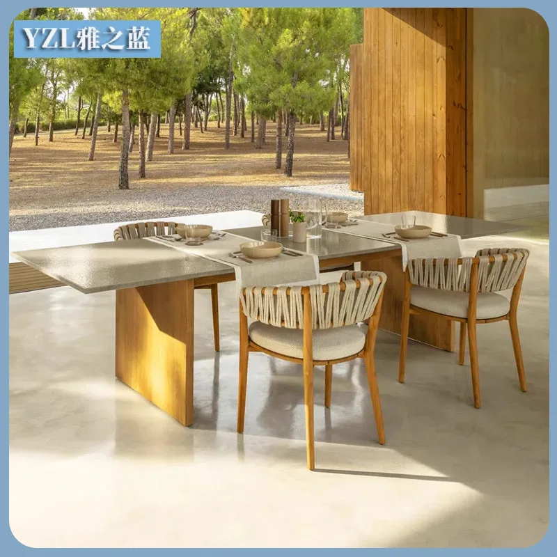 

Nordic Outdoor Tables And Chairs Villa Courtyard Waterproof Teak Tables And Chairs Designer Open-air Restaurant Outdoor