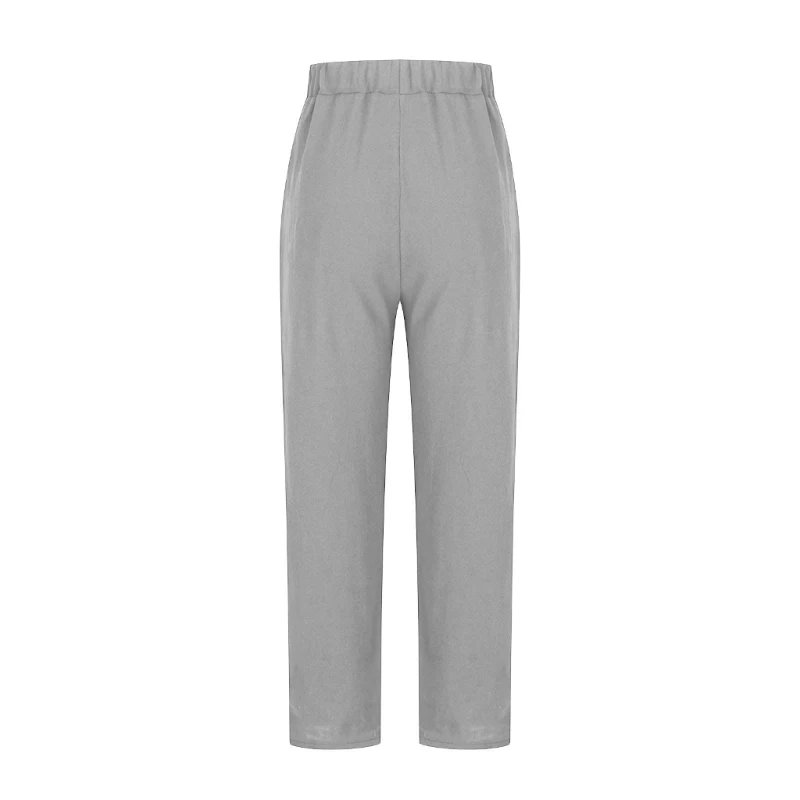 Cotton Linen Pants Women Casual Trendy Loose Fit Beach Wide Straight Leg Trousers with Side Pockets