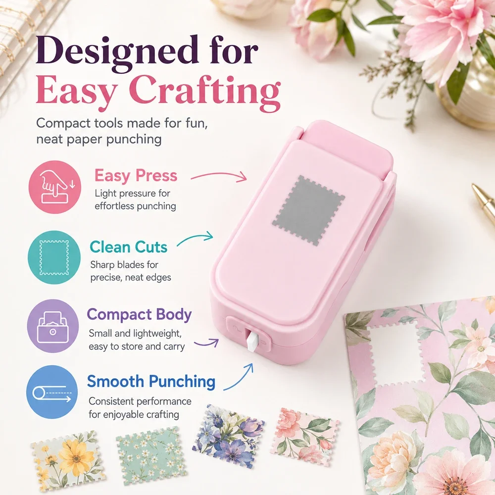 Postage Stamp Edge Paper Punch for Junk Journal & Scrapbooking,Color Stackable Craft Punches with Cutout Design for Card Making view 5
