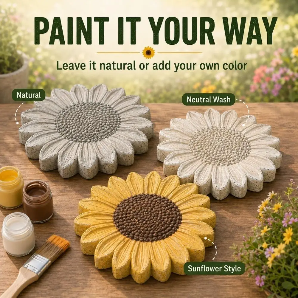 Silicone Sunflower Stepping Stone Mold Decorative Motif Reusable Flower Concrete Mold Patterned Surface Assorted Shapes