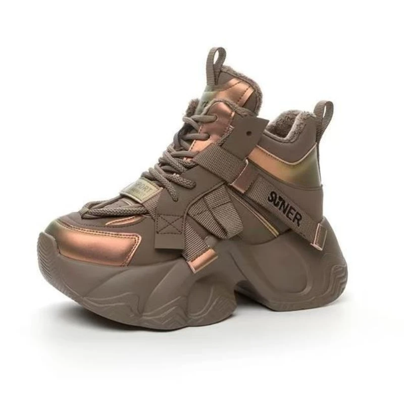 

2025 New 8cm Fashion Mixed Colors Height Increasing Casual Shoes Women Chunky Platform Sneakers Comfort Cowhide Dad Shoes Female